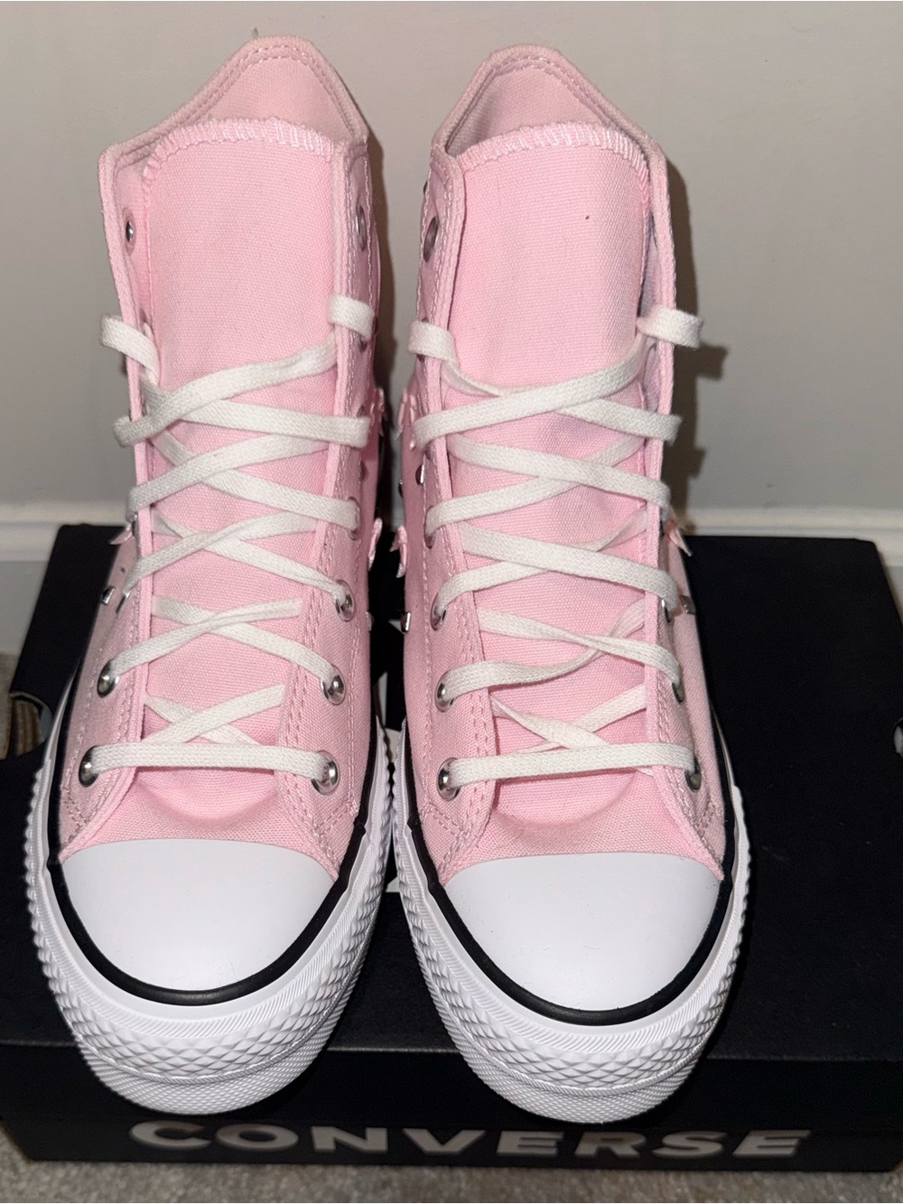 Converse Chuck Taylor All Star High Top Sneakers in Light Pink with Stud Accents - Picture 3 of 9
